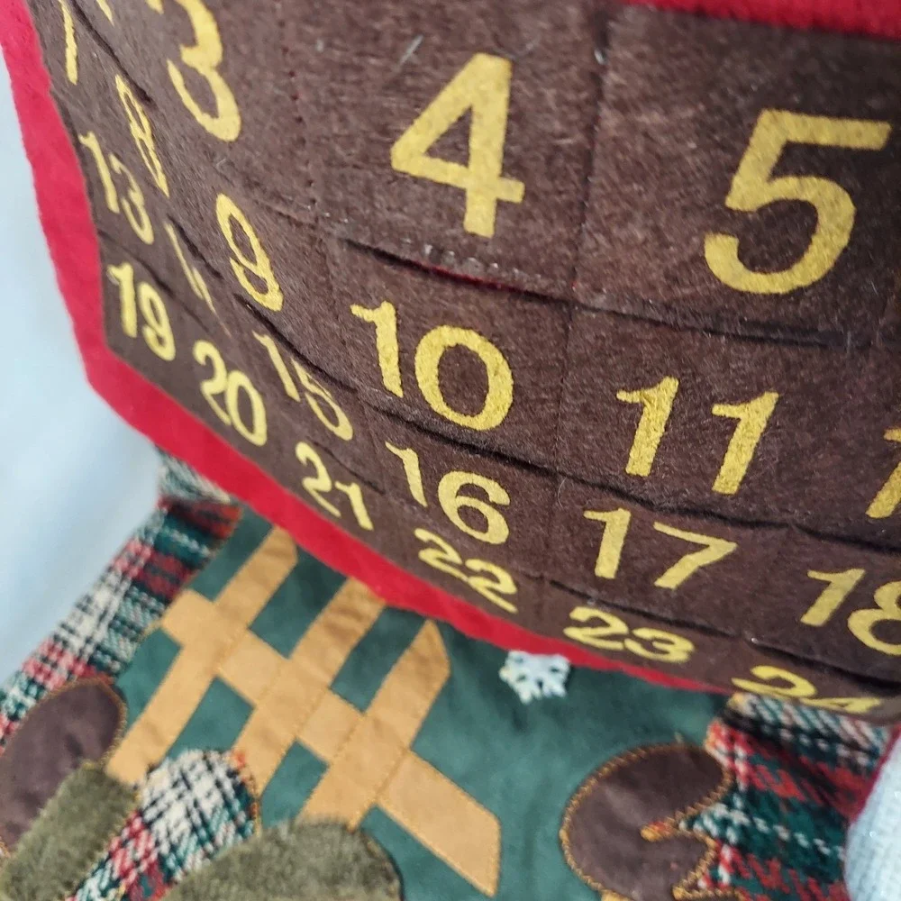 Christmas Advent Calendar Stocking‎ Reindeer Cardinal Plaid Felt Red Green